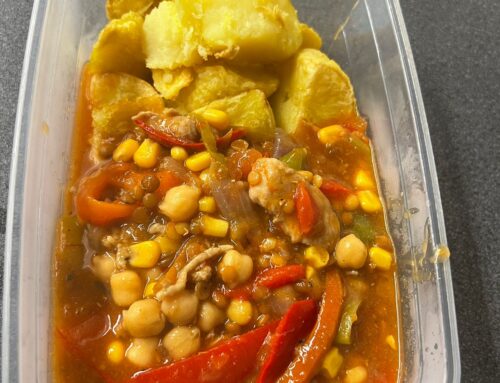 Gebakken aardappeltjes met paprika en bonen