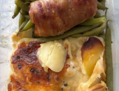 Sperziebonen met een slavink en aardappelgratin